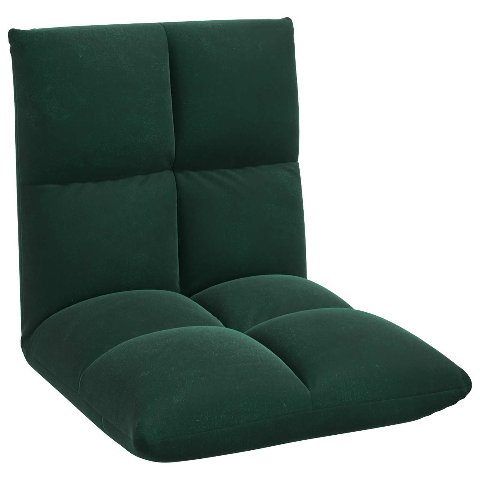 Krzesło podłogowe, ciemnozielone, aksamitne, z regulowanym oparciem, 50 x 61 x 57 cm, składane, wyściełane, ergonomiczne, nie zajmuje dużo miejsca, do czytania, jogi, do biura, gier