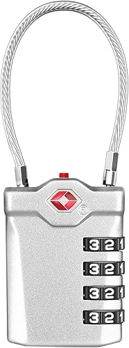 ZHEGE Cerradura aprobada por la TSA, cerradura de equipaje de cable de 4 dígitos, cerradura de viaje con número blanco, cerradura de cable TSA