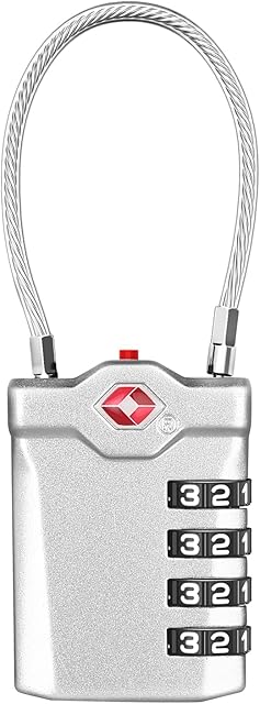 ZHEGE Suitcase Lock, TSA Approved Luggage Locks with Open Indicator and Flexible Cable, Travel Padlock for Briefcase, Backpack, 4-Digit Combination Gym Locker Padlocks (Silver)