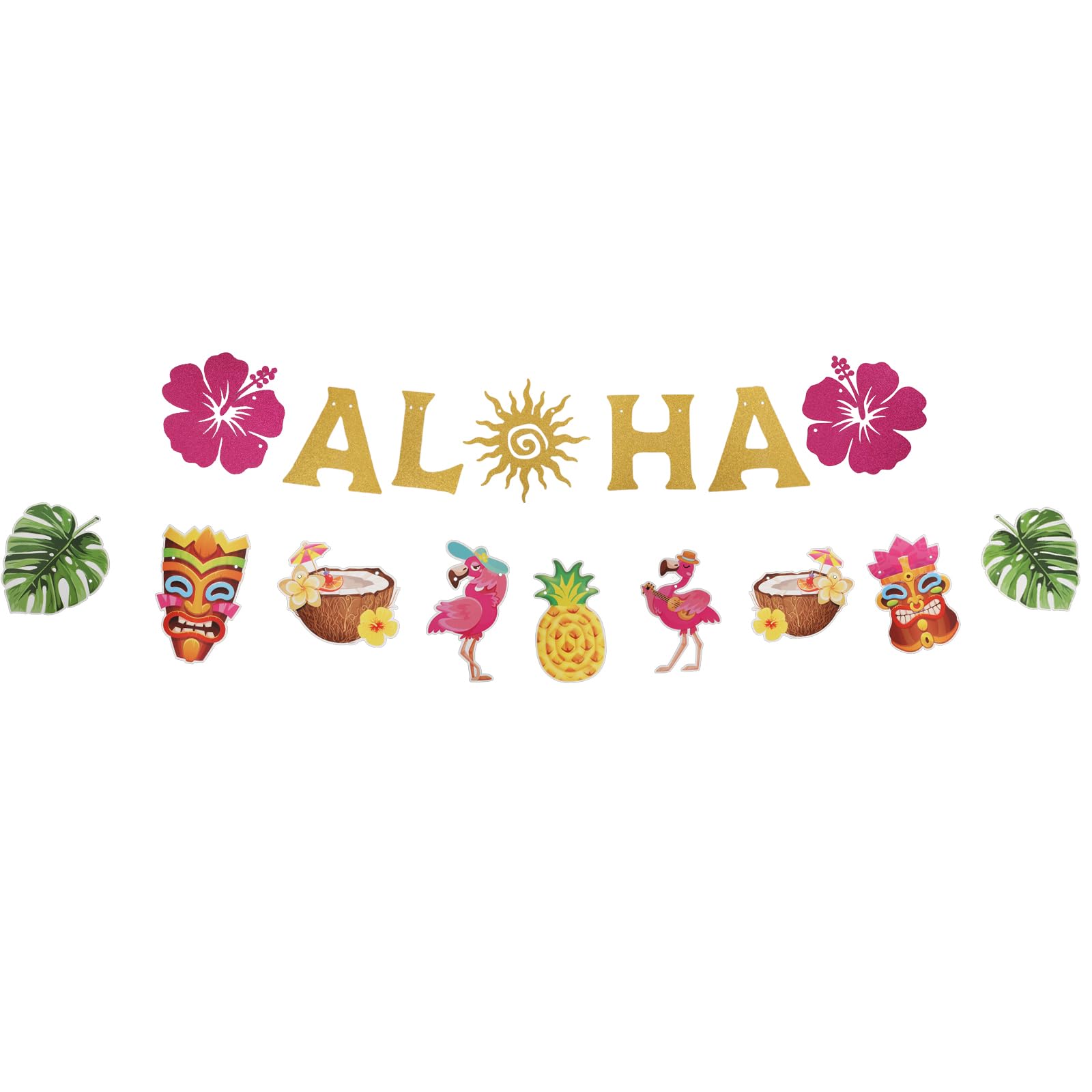 Hawaiian Aloha Party Decorations, Glittery Aloha Banner Sign Tropical Theme Hawaiian Party Decorations Luau Party Supplies Favor for Summer Beach Pool