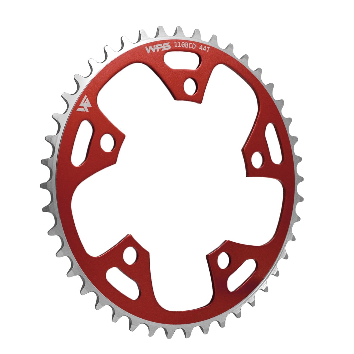 WFS Pulsar Chainring 44T 1/8" 110mm BCD 5 Arm Hole Old School BMX Single Speed Fixie, Red, WFS3076-BO
