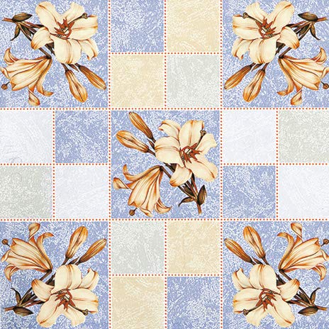 Wachstuch Tischdecke 140cm breit, Meterware, Länge und Motiv auswählbar, abwaschbar (Lilie blau beige 118c, 140 x 1000cm)