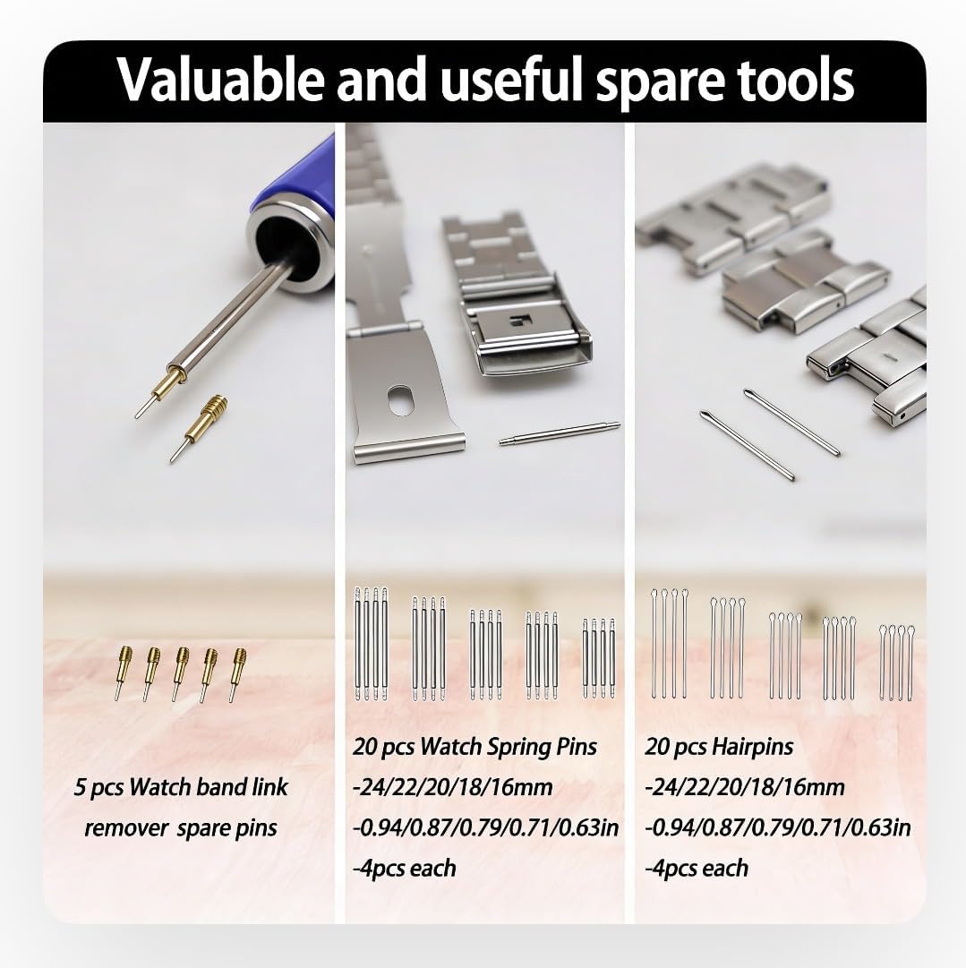 Watch Link Removal Kit, Resizing Tool for Bracelet Adjustment & Replacement, Pin Remover for Sizing Strap, Watch Adjuster, Hammer for Repair, Adjust Band, with User Manual, Punches