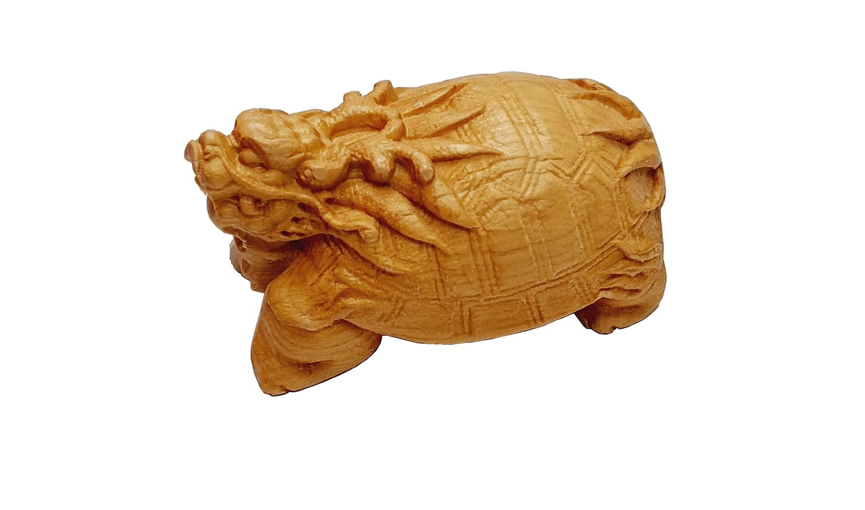 DMtse Hand Carved Natural Wood Lucky Dragon Turtle Statue Religious Sculpture Figurine for Avoiding Evil & Keeping Peace Gift Mascot