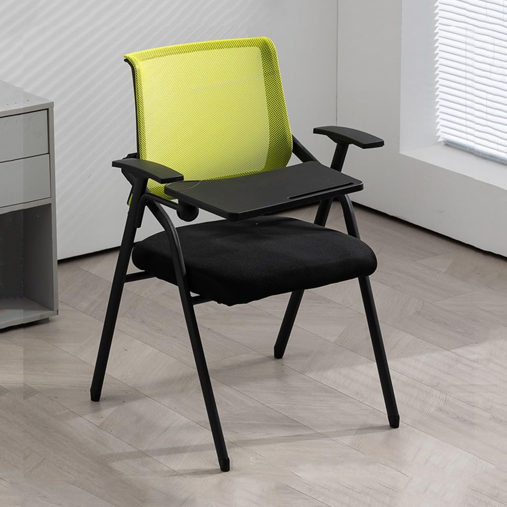 MYUYEE Tablet Arm Chair Mesh Office Chair With Lumbar Support,Classroom Chair With Desk Attached,Foldable Chair Nesting Stacking Chairs Meeting For Training Waiting (Green)