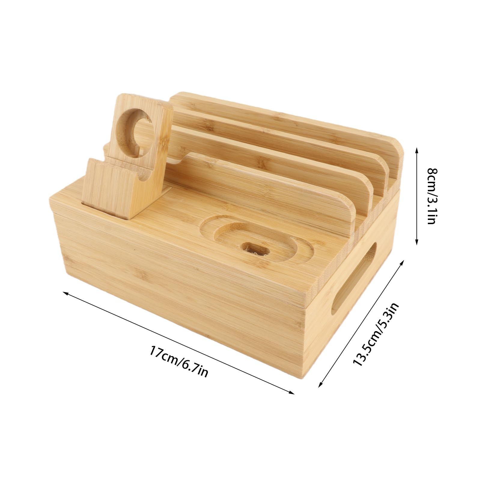 Pissente Support de Charge en Bambou, Station de Chargement Multiple avec Port USB, Organisateur de Bureau pour Téléphone, Tablette et Montre