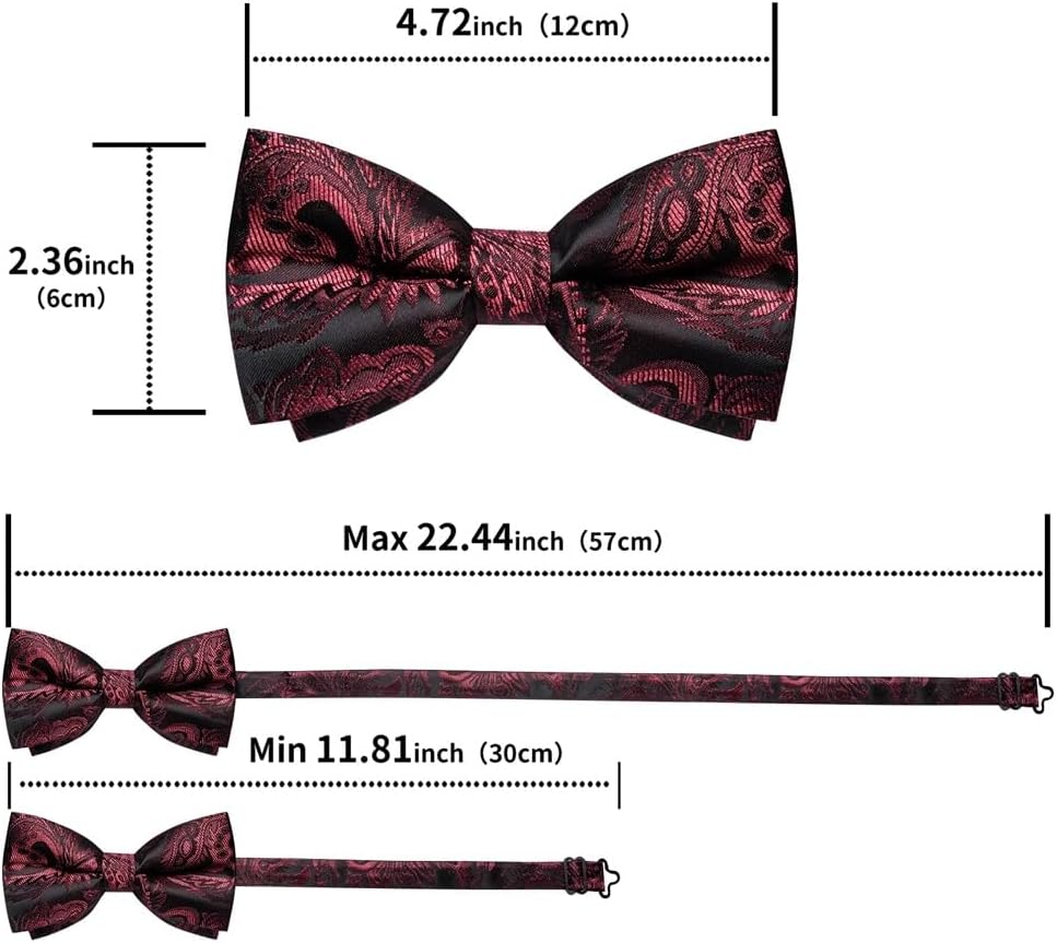 GSDFVIYT ペイズリー調節可能な蝶ネクタイ結婚式ビジネス事前に結ばれた蝶ネクタイハンカチカフスセット