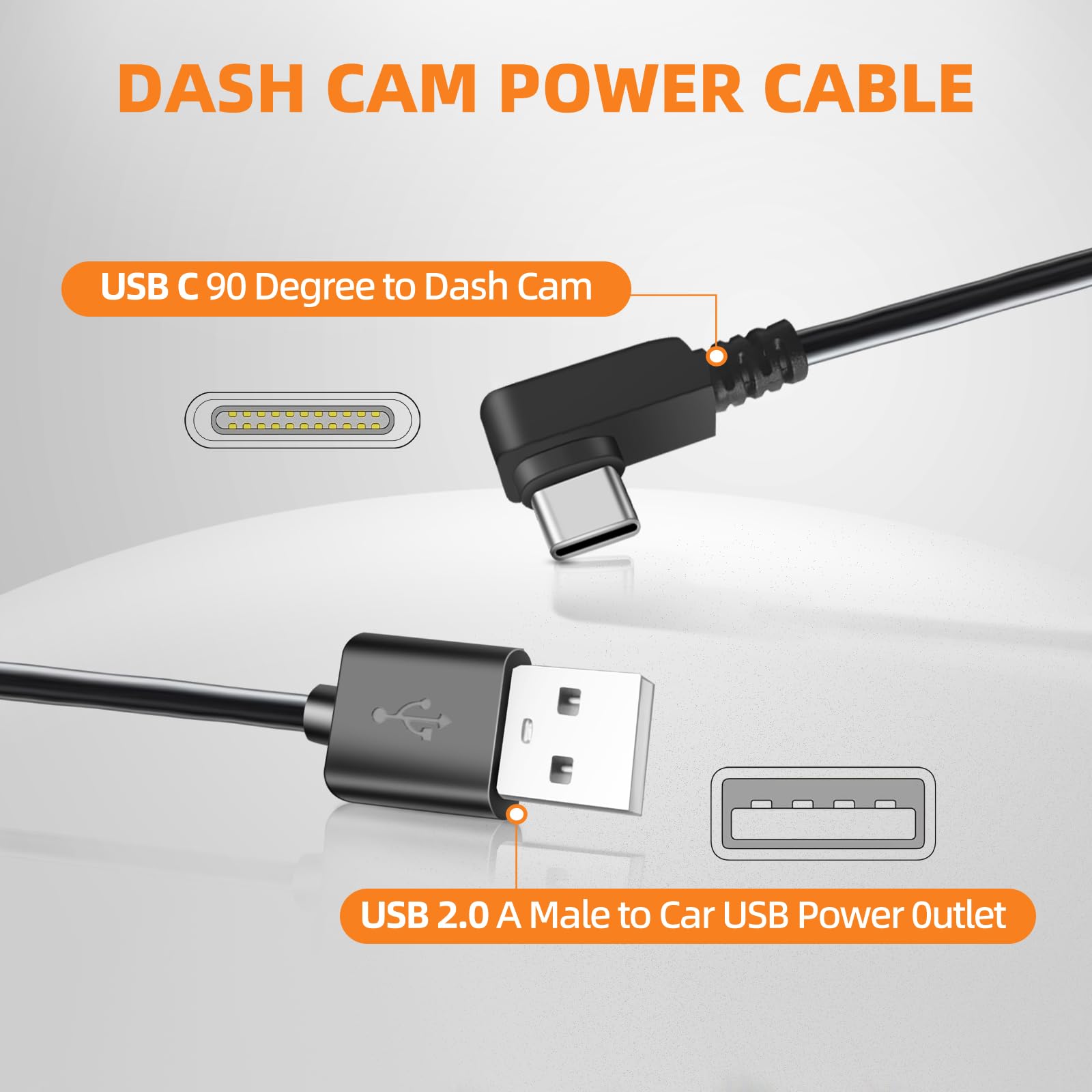 Pxm&MM USB-C-Netzkabel für Dashcam, 3,5 m, 90 Grad Winkel, USB 2.0 A auf Typ-C Dashcam-Kabel, USB-C-Auto-Ladegerät-Adapter-Anschluss für Dashcam, unterstützt Strom 3,5 A