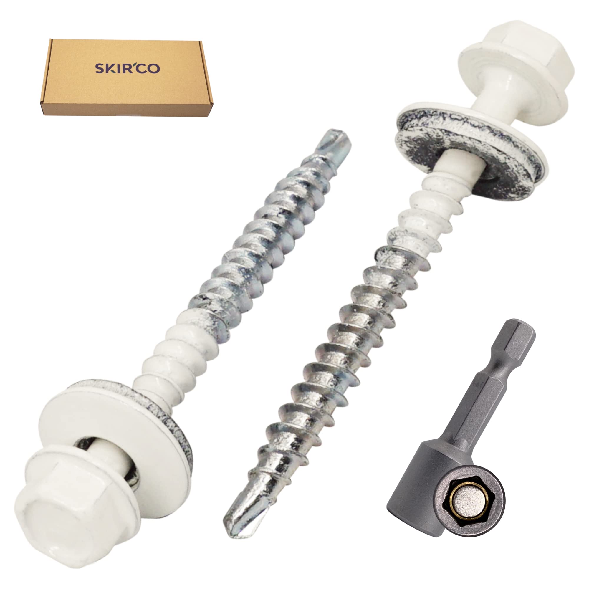 SKIR'CO (50 pcs) Painted Roofing Screws, 4.8 x 50 mm Self-Drilling Screws With EPDM Washers, Hex Head (Pure White, RAL 9010) - Image 2