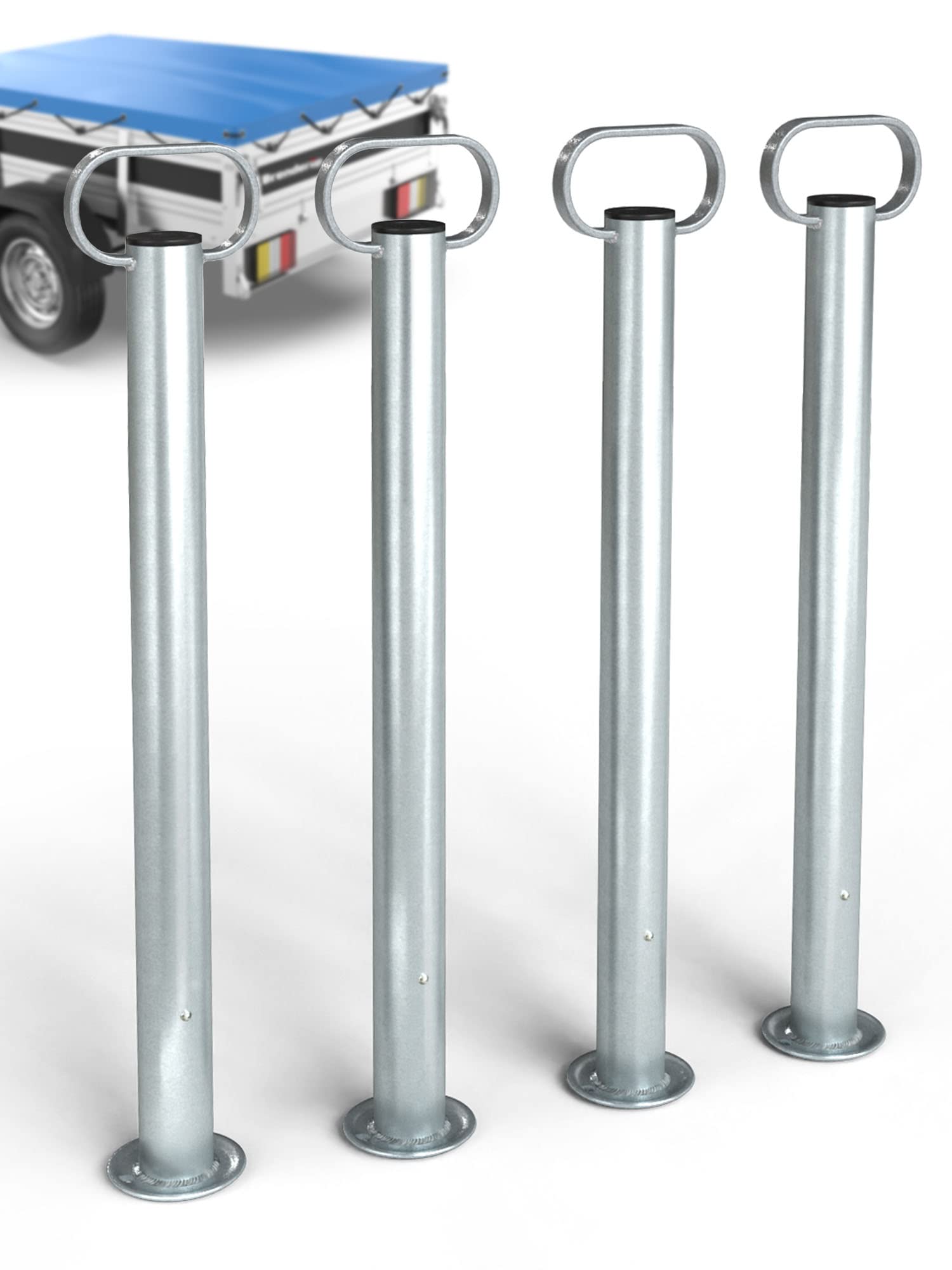 Anhänger Stützen 600mm (300kg Stützlast) | Abstellstütze Anhänger aus verzinktem Stahl | Strapazierfähige Ø 48mm Anhängerstütze | Stützfuß Anhänger für Stema, Humbaur & viele weitere Anhänger | 4 Stk.