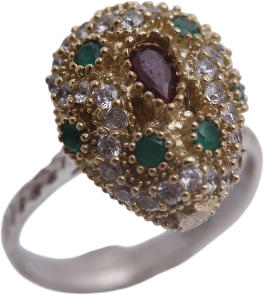 Handmade Ruby Ring in 925K Silver - Ottoman Style Teardrop Cut Ruby and Emerald Topaz Ring - Hurrem Sultan Turkish Jewelry Gift Ladies Size