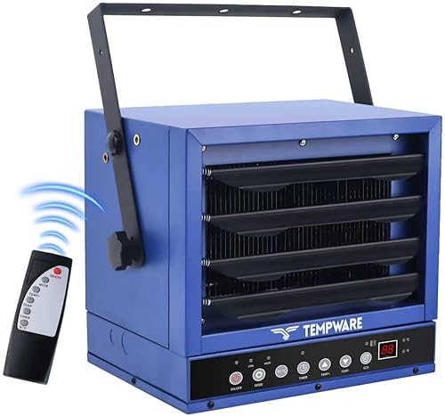 Miniatura 1 de Calentador eléctrico de garaje de 7500 W, 240 V con cableado digital de montaje en techo con ventilador forzado con control remoto de función