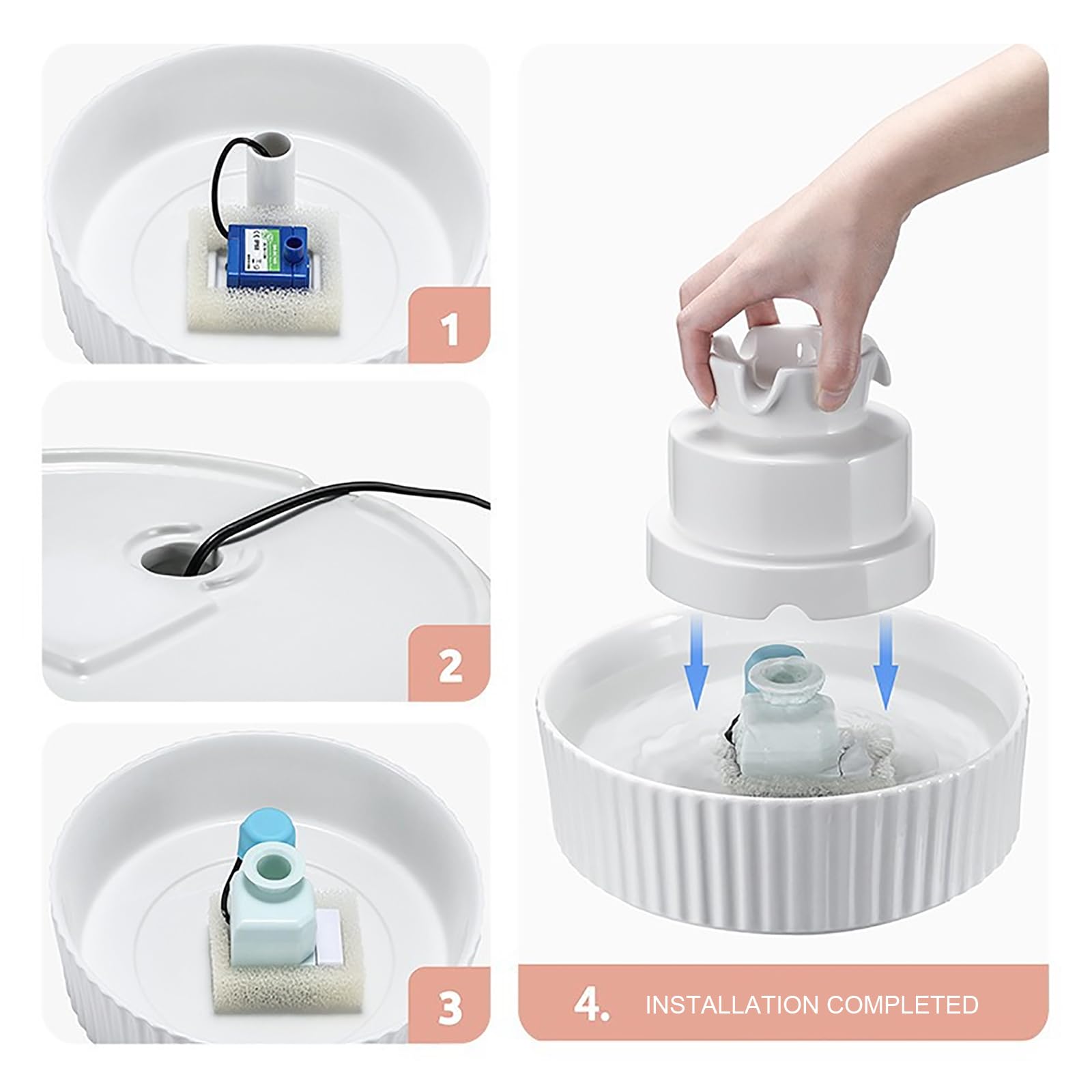 Ceramiczna fontanna do picia dla zwierząt domowych, 2,1 l, automatyczna cyrkulacja wody, USB automatyczna fontanna do picia dla kotów i psów, automatyczne wyłączanie z powodu niedoboru wody, cicha