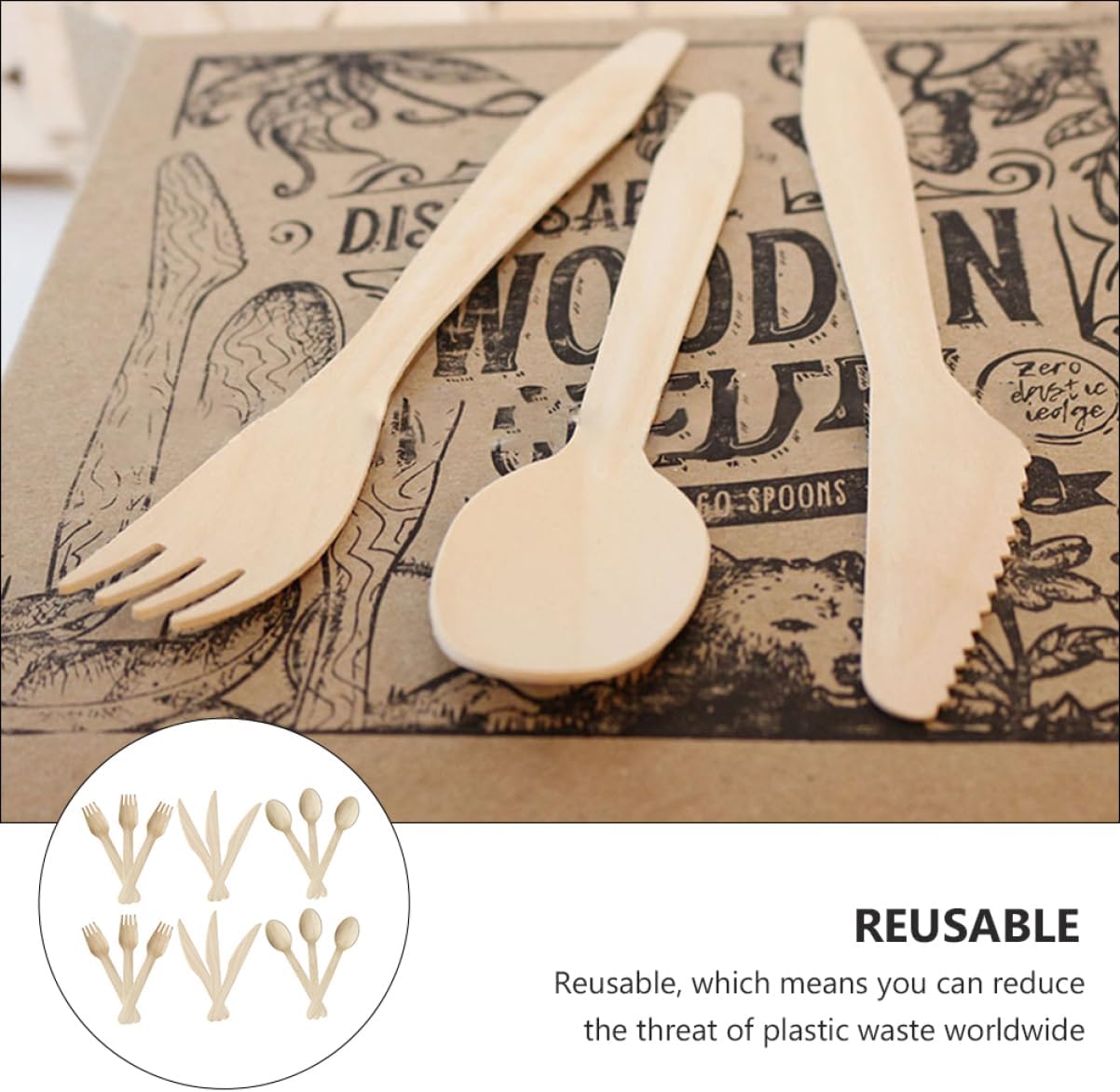 Cabilock 18Pcs Disposable Wooden Cutlery Set Forks Spoons Knives for Parties Elegant Design for Easy Serving and Environmental Protection