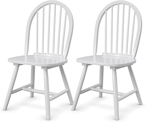 KOTEK Juego de 2 sillas de comedor de madera, sillas Windsor con respaldo de husillo, patas de madera maciza, asiento ancho, sillas laterales sin