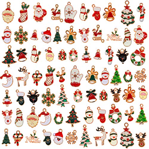 76pcs Christmas Pendant Charm, Christmas Enamel Charm Pendant for DIY Necklace Bracelet Earring Jewelry Making, Clothes Sewing, Bags Decoration, Charm DIY Scrapbooking Supply