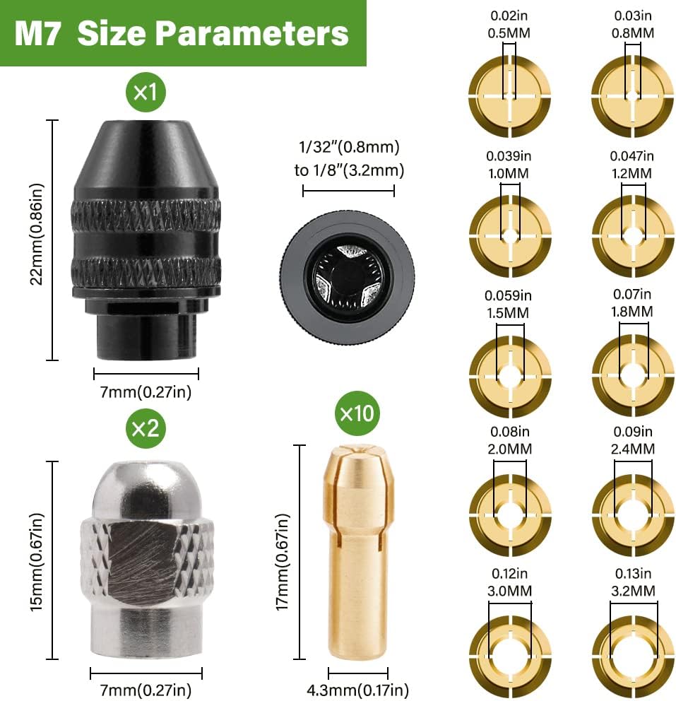 Drill Chuck Set 15 Pcs,Brass Collet Set,Collet Nut Kit,0.8-3