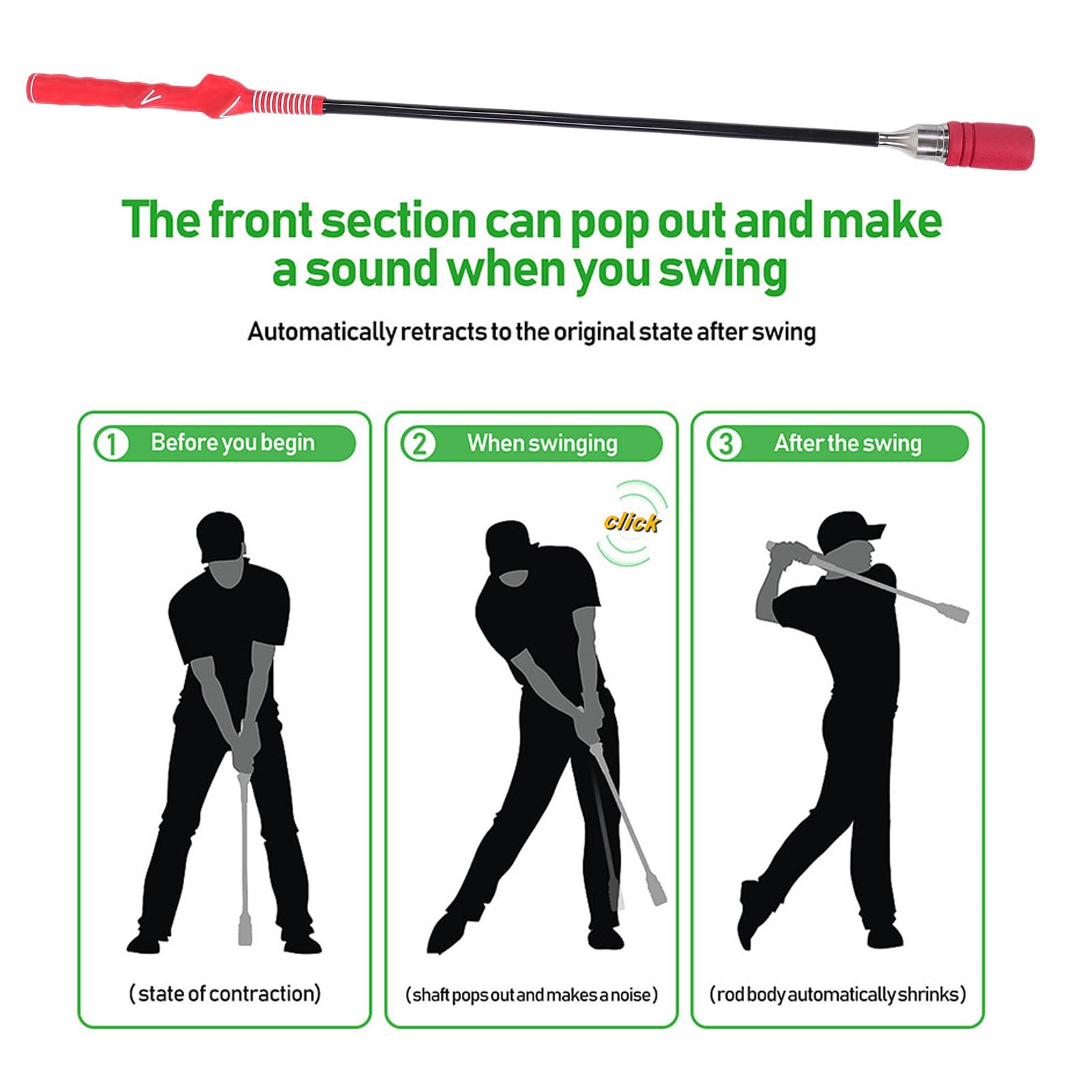 Asixxsix Trenażer do Gry w Golfa, Obciążony Praworęczny Rozgrzewka Trenażer Click Stick Grip Poprawia siłę Uderzenia Tempo Przenośna Pomoc Treningowa dla Początkujących