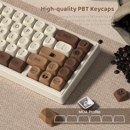Image of dagaladoo PBT Keyboard Keycaps, White /Brown MOA keycaps,Coffee Cat
