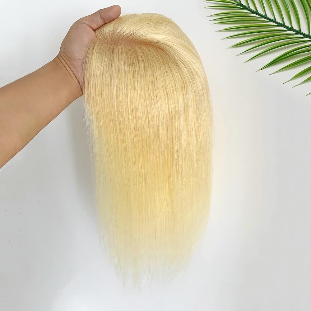 14 x 16 cm naturalna jedwabna końcówka na bazie skóry głowy, blond włosy, jedwabna peruka z klipsami dla kobiet, puszysta i naturalna (35 cm)