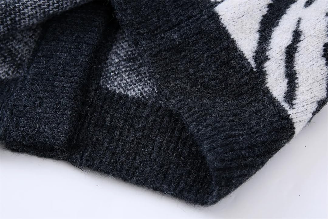 Disimlarl Chaqueta de punto con estampado de cebra para mujer, cuello en V, holgada, de manga larga, abrigo chic femenino