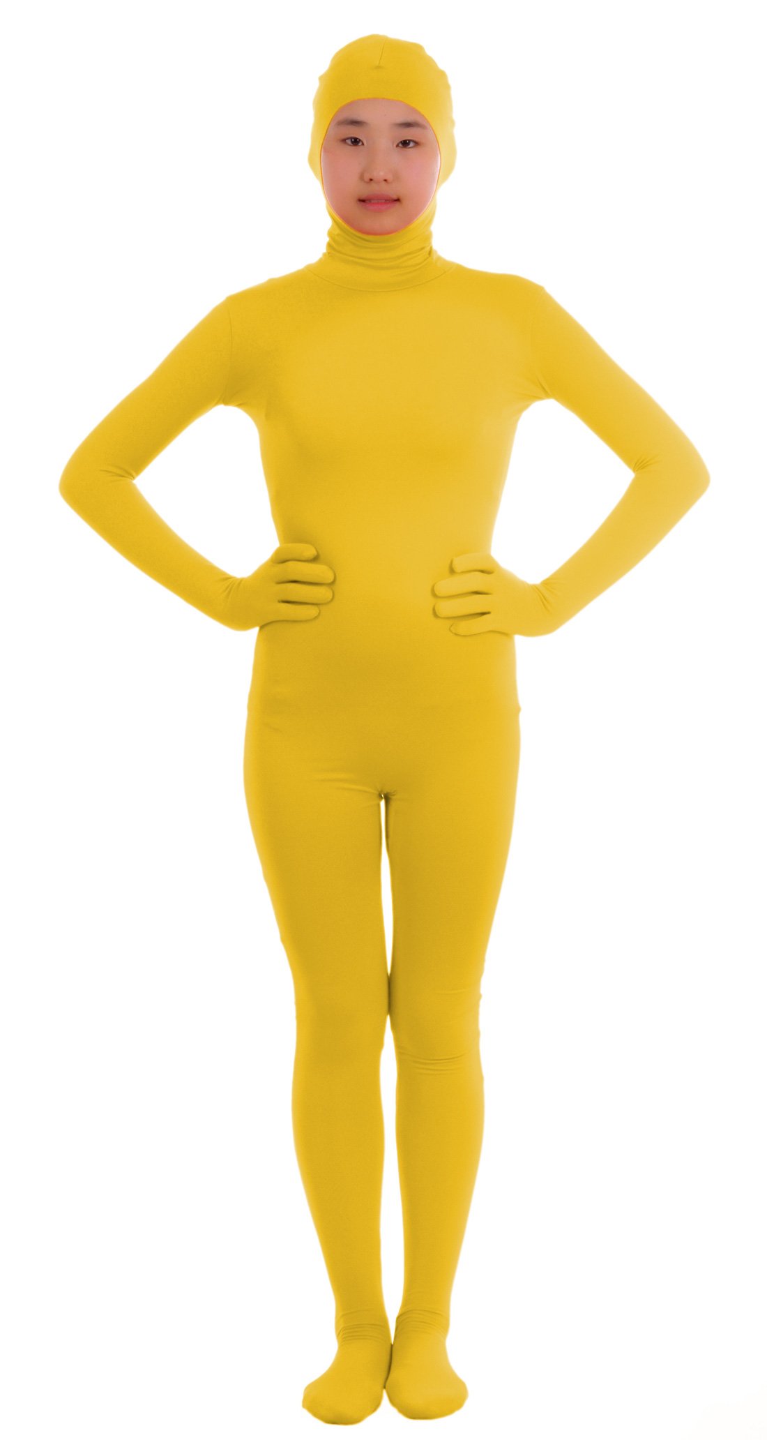 Howriis Unisex Lycra Zentai Unitard with Face Open (Medium, Yellow)