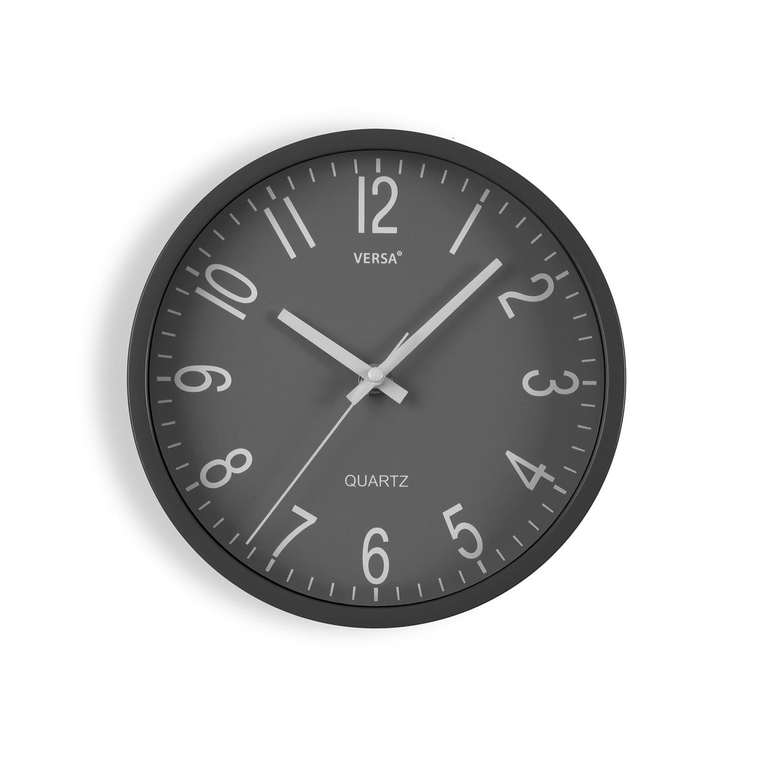 Versa Raven Reloj de Pared Nuevo Mecanismo Y Calidad Mejorada silencioso y Decorativo, para Cocina, Salón o Comedor - Fácil de Leer, Medidas (Al x L x An) 20 x 4,3 x 20 cm, Polipropileno, Color Gris