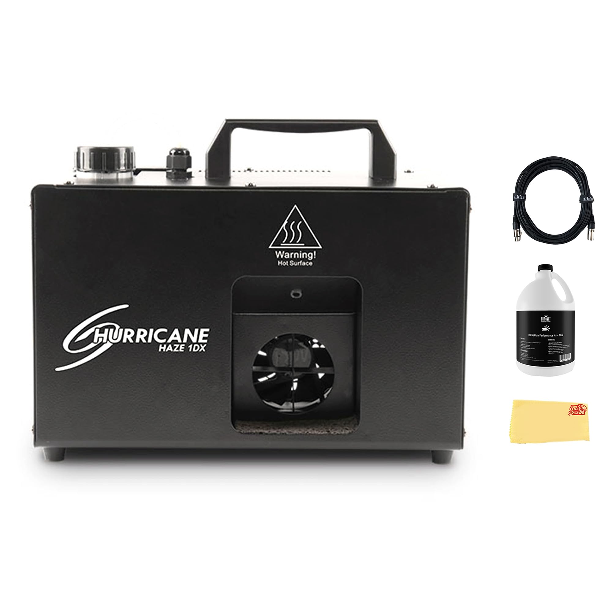CHAUVET DJ Hurricane Haze 1DX 800-CFM Haze Machine Bundle with DMX Cable, High-Performance Haze Fluid, and Austin Bazaar Polishing Cloth