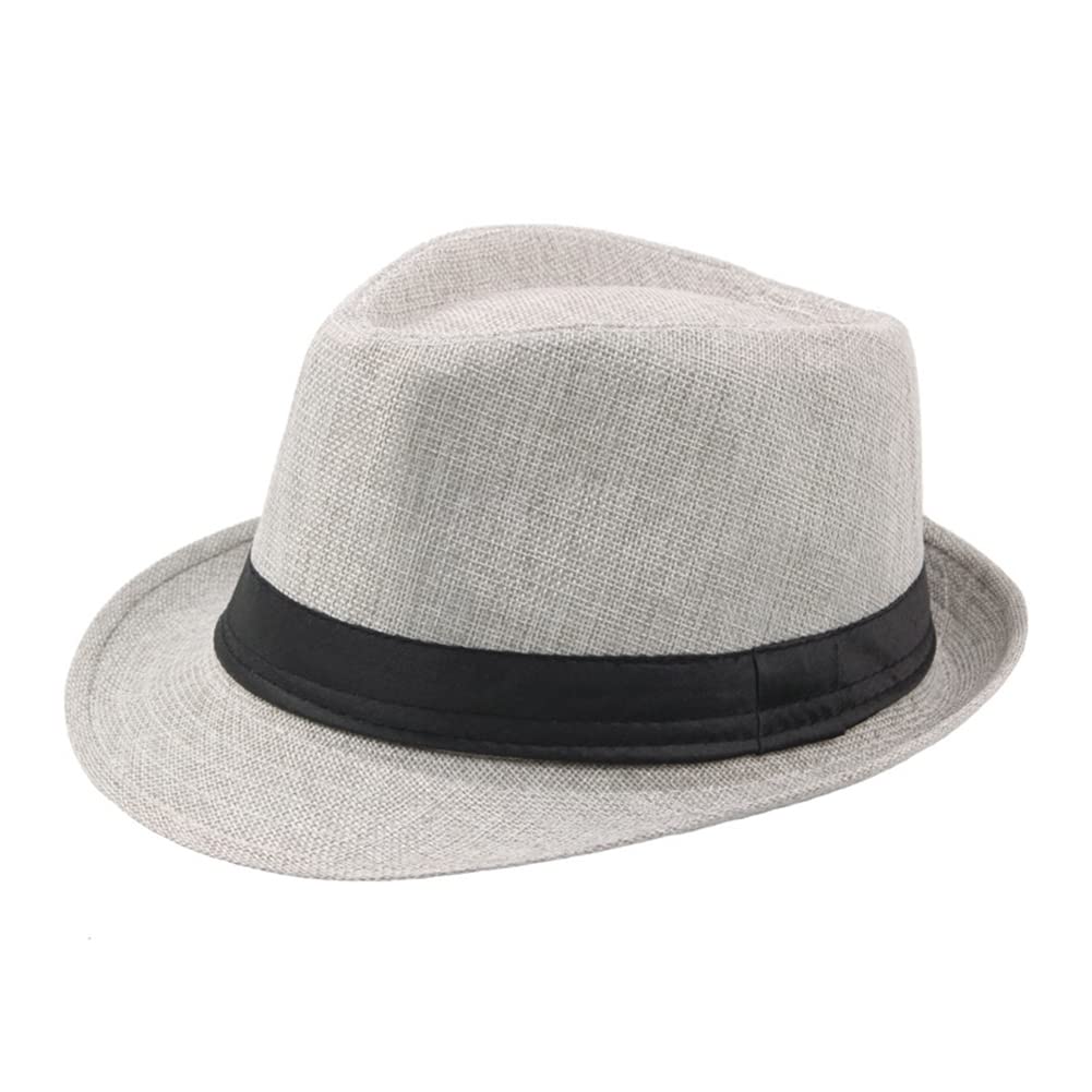 tinysiry Sombrero Fedora Sombrero de lino para hombre Sombrero de ala ancha para exteriores Sombrero de sombrilla de protección solar Sombrero de paja enrollado para hombre, Sombrero de playa para v