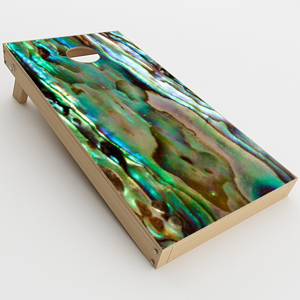 Skin Decal Vinyl Wrap for Cornhole Game Board Bag Toss (2xpcs.) Skins Stickers Cover/Abalone Sea Shell Gold Blues Beautiful