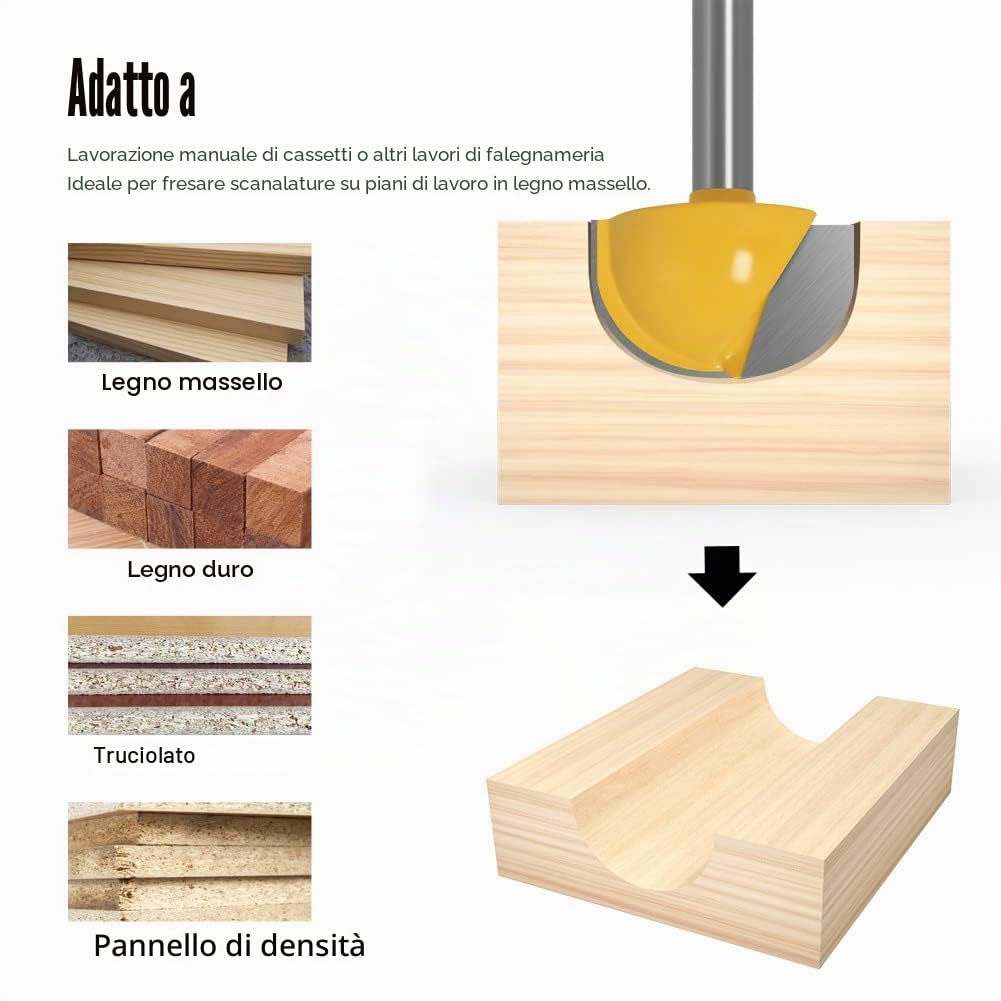 9 frese per frese cave, fusto da 6 mm, rotonde per la lavorazione del legno (Ø 6,35/10/12,7/16/18/20/22/25/32 mm)
