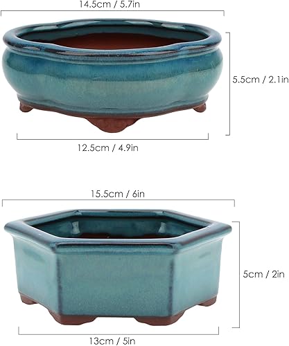 Miniatura 10 de Juego de 2 macetas esmaltadas pequeñas de 4.9 pulgadas y 5.7 pulgadas + 6 pantallas de drenaje de malla suave