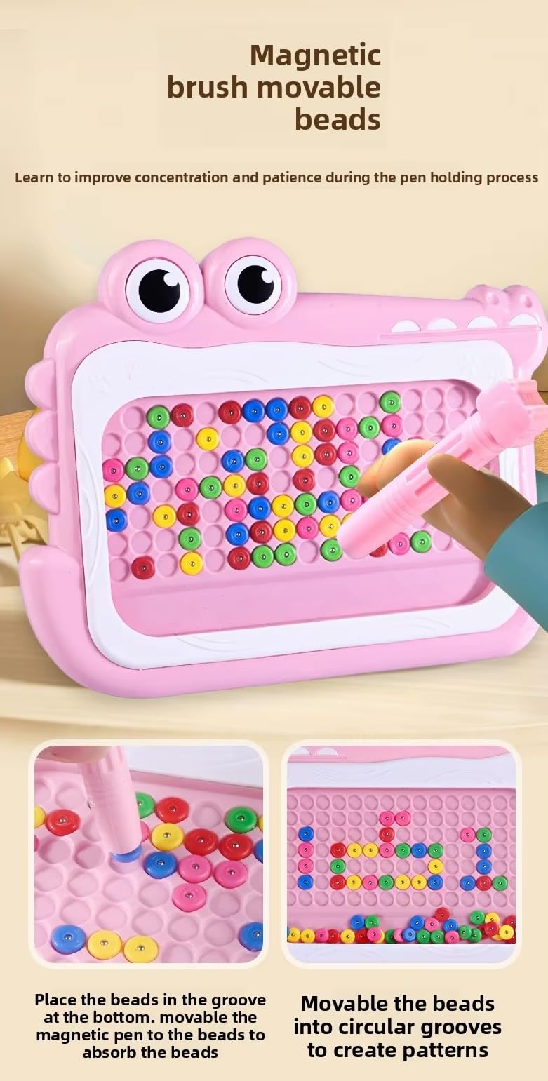 Crocodile Magnetic Drawing Board with Colorful Beads, Montessori Educational Toys for Kids PC Plastic Dot Art Doodle Board - Image 2