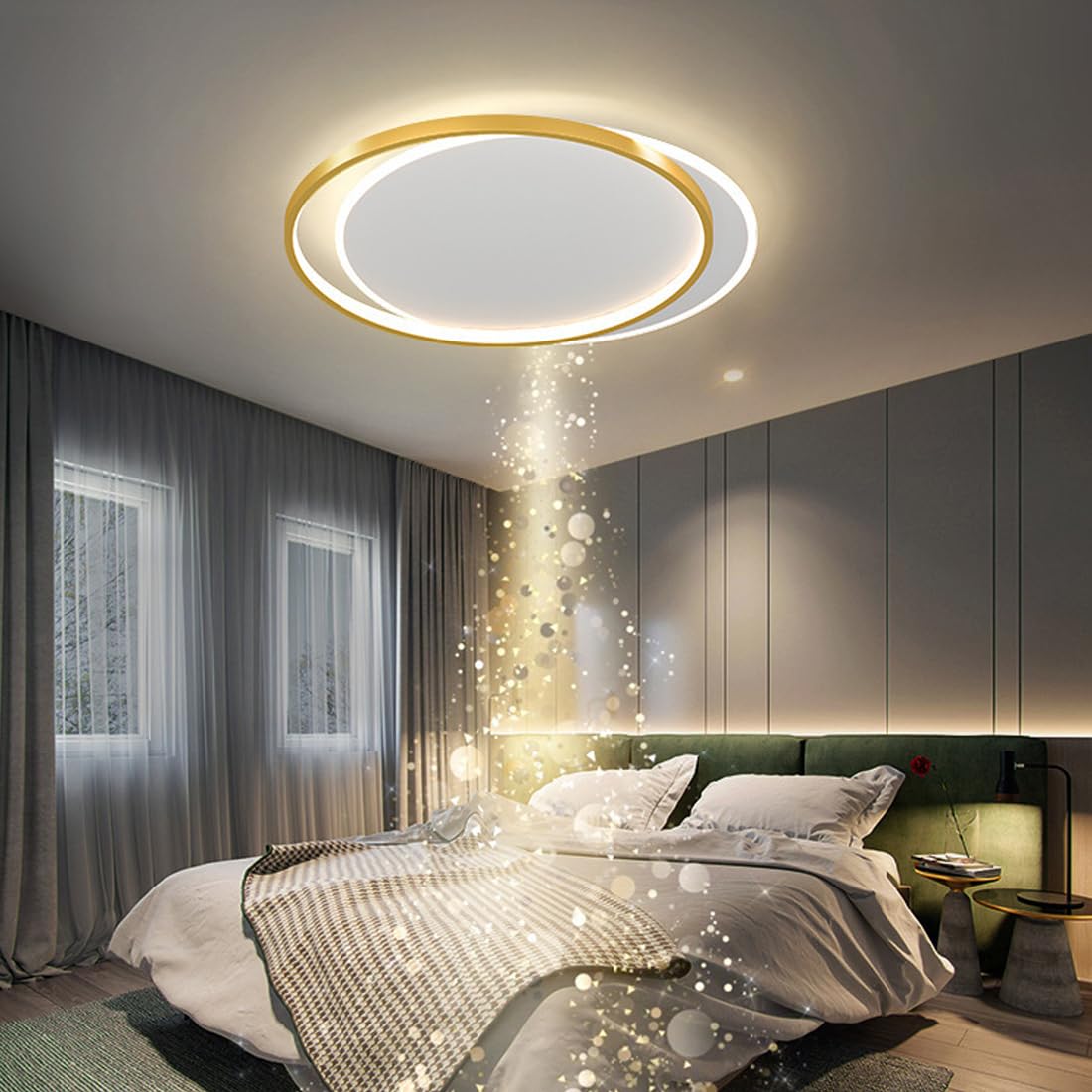 Lampa sufitowa LED, złota, ściemniana, owalna, okrągła, modna lampa akrylowa, lampa sufitowa, do sypialni, nowoczesny, romantyczny design, dekoracja z pilotem zdalnego sterowania, oświetlenie sufitowe