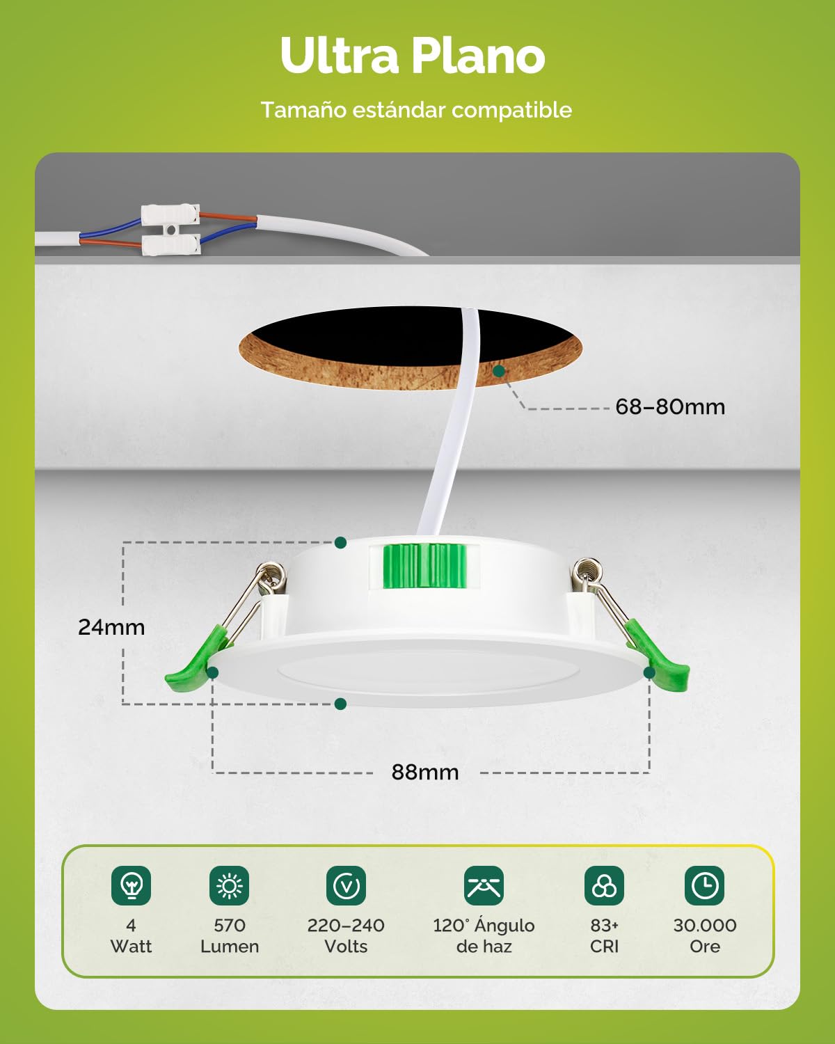 Fondiiz 20 Pack Downlight LED Techo Empotrable, 4W 570LM Foco Empotrable LED Techo Blanco Cálido 3000K Blanco Neutro 4500K Blanca Frío 6000K, IP44 Ojos de Buey led para techo Baño, Corte 68mm-80mm