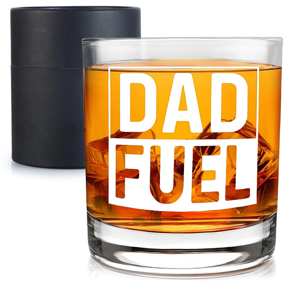 Wrappiness Funny Gift for Dad, Husband - Dad Fuel 11oz Whiskey Glass, Perfect Fathers Day, Birthday Gifts for Men Old Fashioned Bourbon Glass, Stocking Stuffers for Expecting Father Scotch Lover