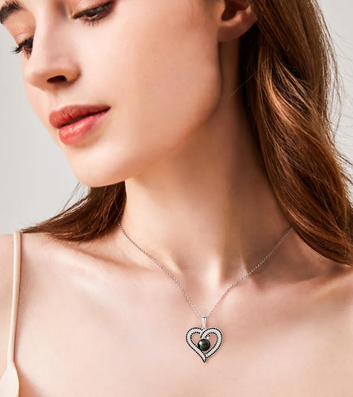 Aniversario Regalos de para mujer collar de corazón de perlas negras de Tahití regalos de cumpleaños Navidad joyería fina regalos para el día de la madre día de San Valentín para ella