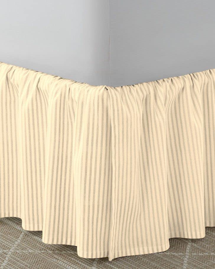 Ruffled Bed Skirt with Split Corners - Ivory Stripe, Queen Bed Skirt, 100% Cotton 800 TC Fit up to 21 Inch Drop, with Platform Three Sided Coverage Dust Ruffle Bed Skirts.