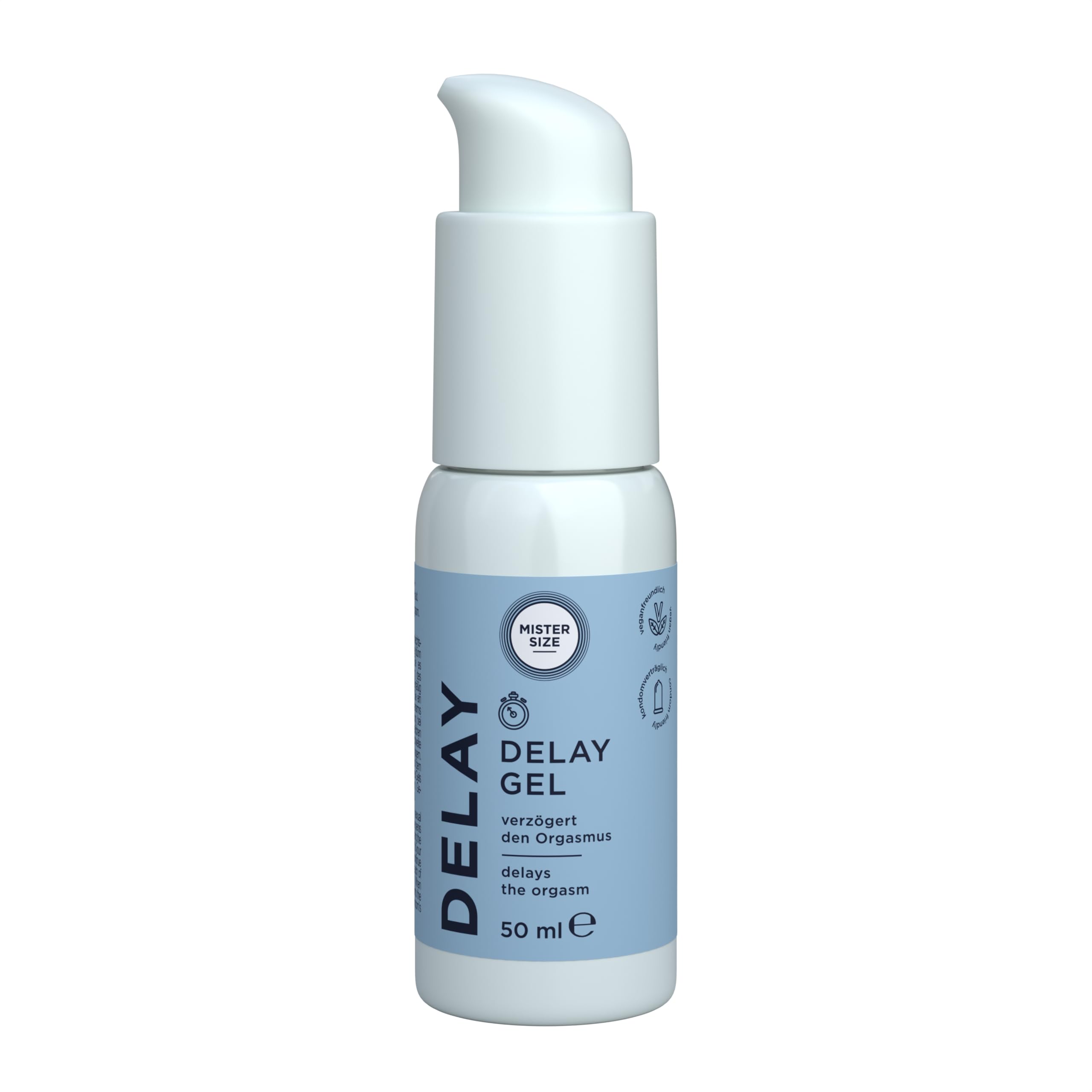 Mister Size Delay Gel 50 ml - gel ritardante con olio di chiodi di garofano e Laureth-9, rinfrescante, nutriente della pelle, adatto per preservativi e toy