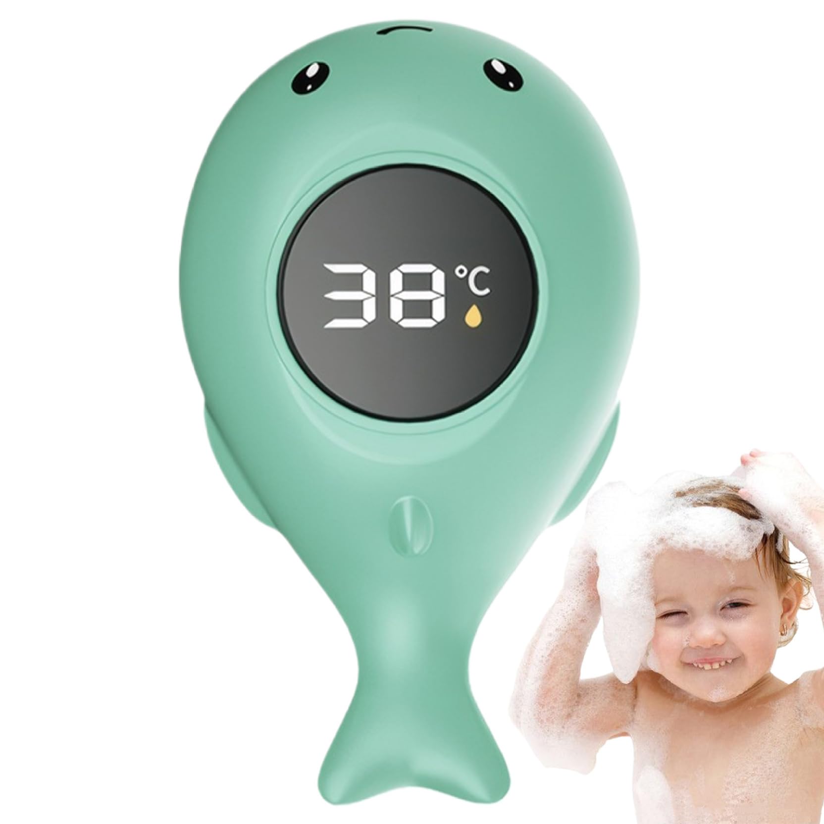 Baby Bath Thermometer, Waterproof Digital Water Thermometer with LED Touch Screen, 0-90°C Temp Baby Essentials, Cute Whale Bath Toys 4.7x2 Inch Green.