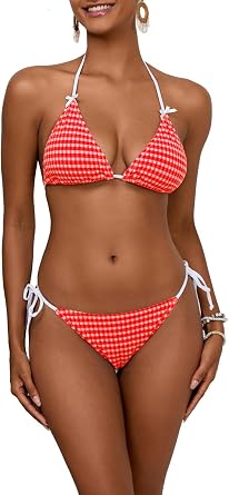 Plaid Bikini Sets for Women Sexy V Neck Halter Triangle Tie Side Thong Bikinis Two Piece Swimsuit