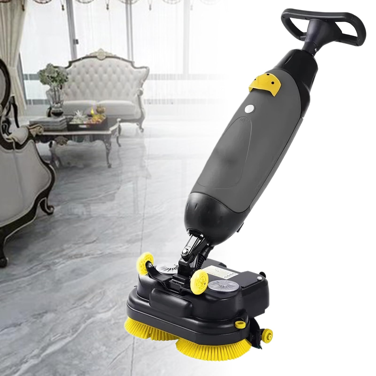 Industrial Grade Floor Scrubber, Floor Cleaning Machine, 17” Path, Cordless Electric Cleaner with Double Brushes and Swivel Head for Hospitality &amp; Commercial Venues Grey
