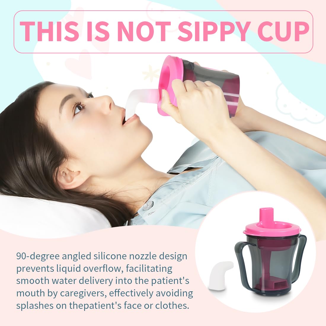 Ehucon Dysphagia Regulating Drinking Cup for Swallowing Problems,Provale Cup 5cc and 10cc for Elderly,Dysphagia Cup Adults with Handles (Gray Body and Pink Lid)