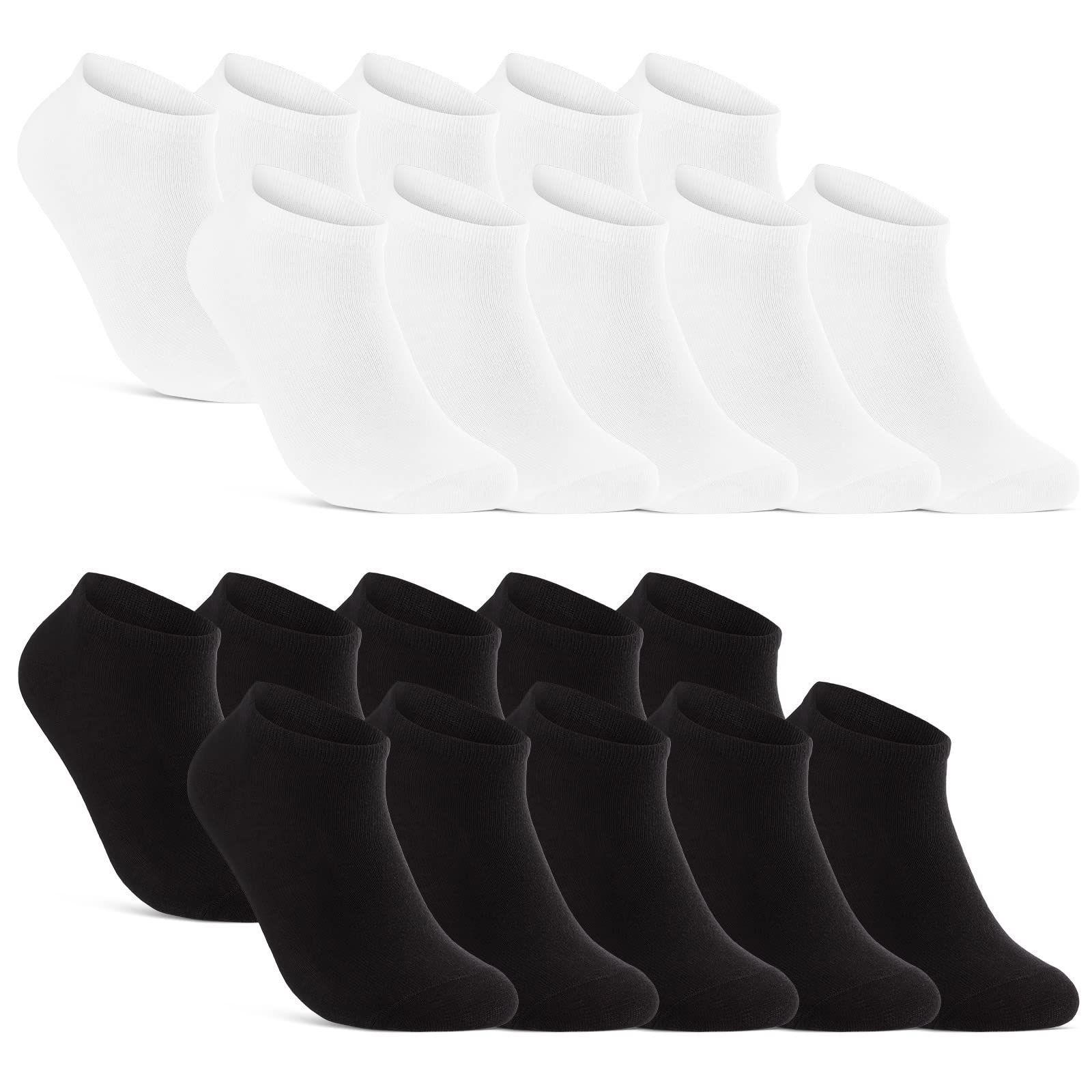 10/20/30 Pairs of Trainer Socks, for Men and Women, Black, White, Grey, Cotton