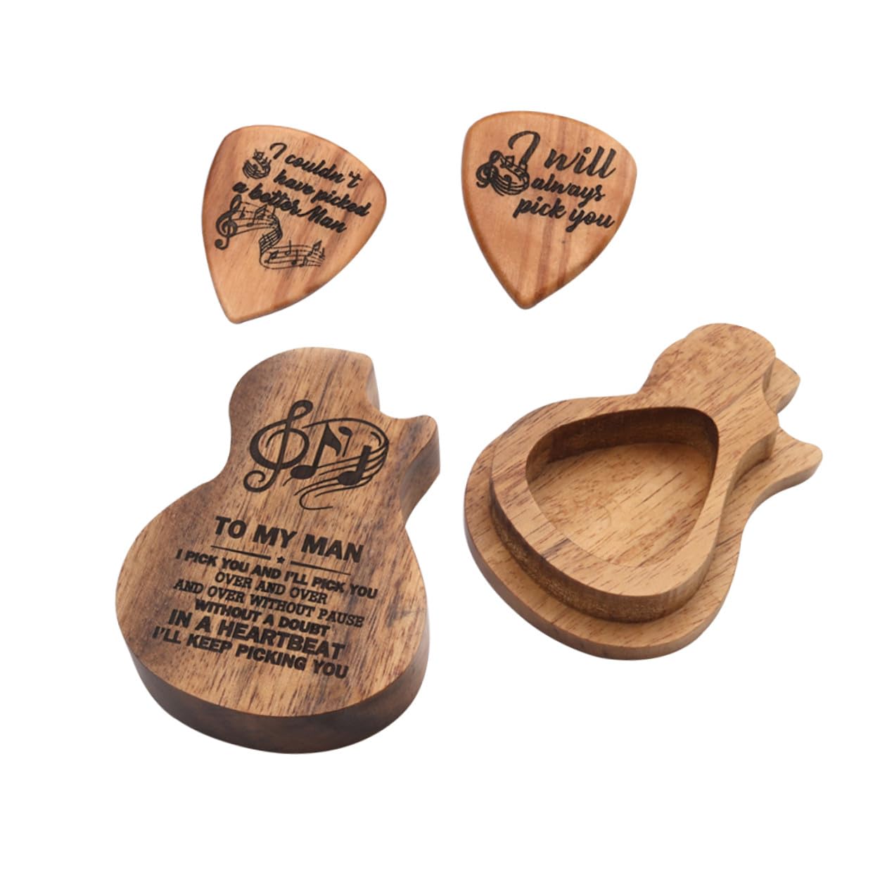 ifundom 2juegos Caja Forma De Guitarra para Púas Púas De Madera Accesorios para Guitarristas Logo para Guitarra Ukelele