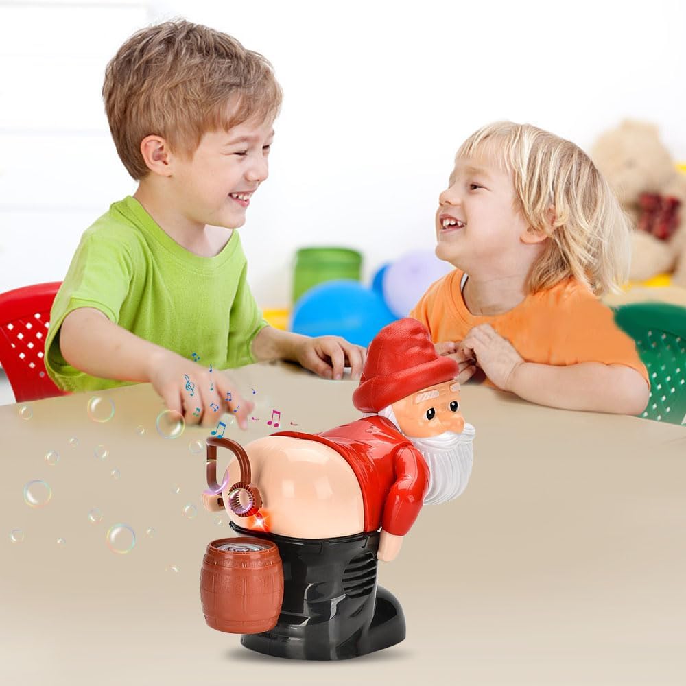 Máquina De Burbujas De Papá Noel Con Sonidos De Pedos Y Música – Automática, Con Luces Y Efectos Divertidos, Incluye Solución Y Recambio, Para Niños De 3 A 6 Años