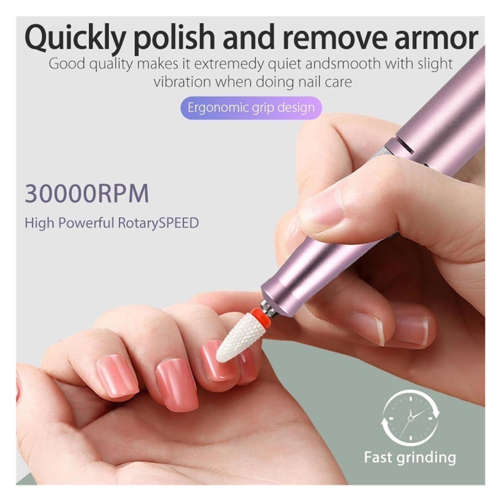 Elektryczna wiertarka do paznokci, 30000 obr./min Pro maszyna manicure, aparat , zestaw pedicure pilnik z obcinaczem narzędzie ,Niskie wibracje(Pink-C)