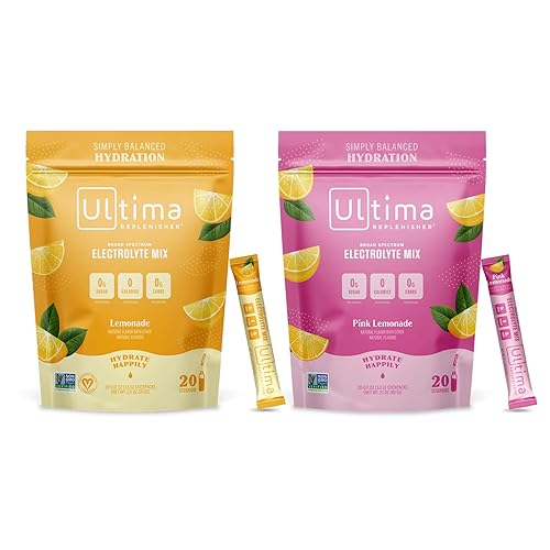 Ultima Replenisher Paquete de mezcla de bebidas con electrolitos  Limonada y limonada rosa, 20 paquetes de barras  6 electrolitos y minerales  Apto
