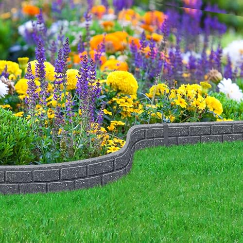 Nicoman Ultra Curve EZ Brick Effect Border Eco-Friendly Garden Edging Recycled Rubber Tyre for Garden Path & Patio 9cm High 120cm (4ft) Long Grey Pack of 1
