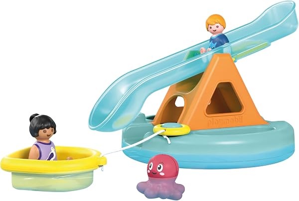 Playmobil 71687 Junior Aqua : Ilôt avec Toboggan Aquatique - incluant Un Petit Bateau et Une Pieuvre - Jouet fabriqué à partir de matière d'origine végétale - Dès 12 Mois - 2